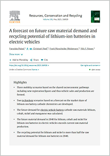Scan Online-Veröffentlichung Elsevier: A forecast on future raw material demand and recycling potential of lithium-ion batteries in electric vehicles
